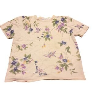 Vtg Floral Butterfly Print Top Size L Cottagecore Boho Spring Summer